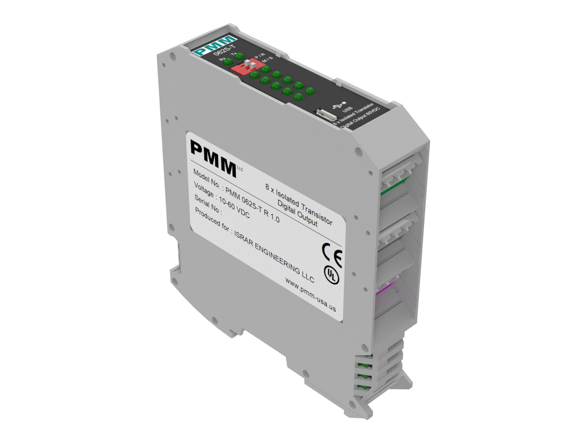 PMM0625XT - 16 x Isolated Transistor Digital Outputs, 80 VDC / 2 A per Channel